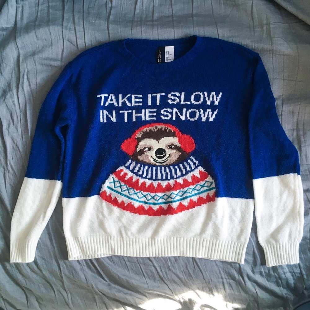 Winter holiday ugly sloth sweater